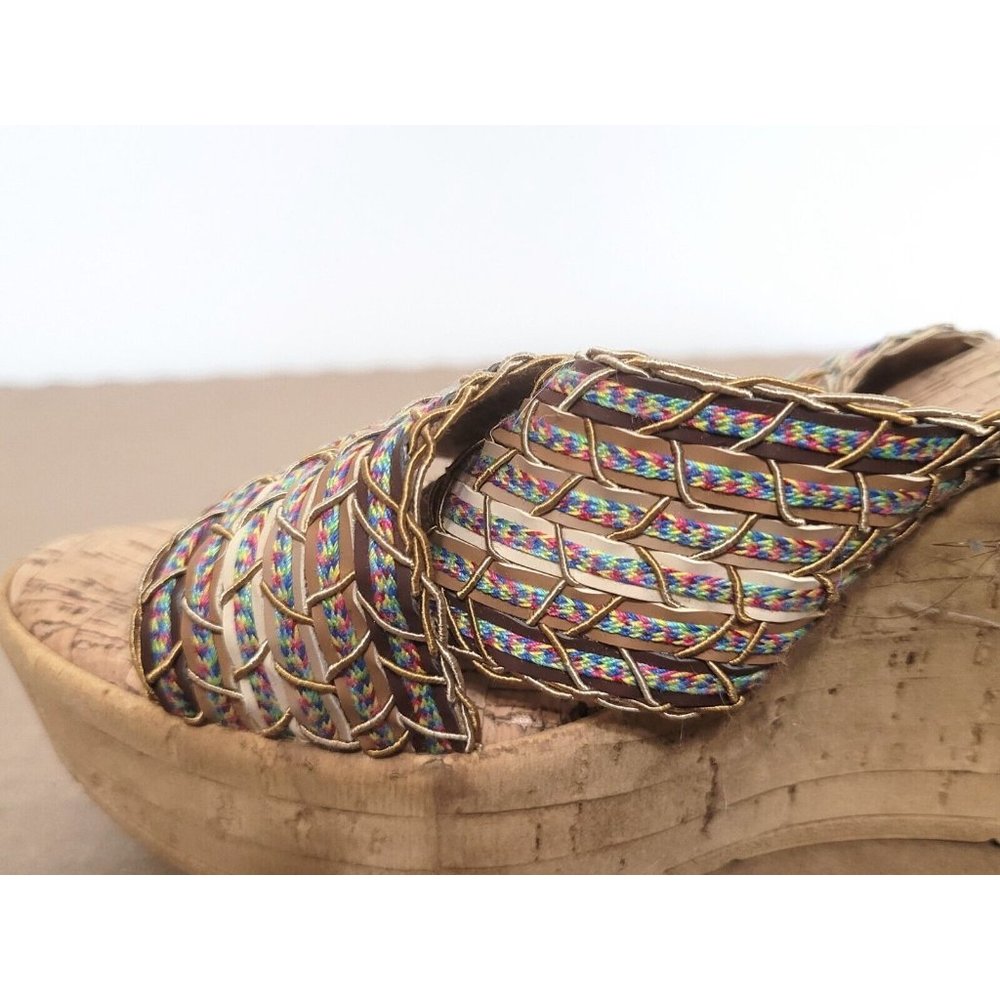 Italian Shoemakers Ferrini Cork Wedge Sandals Size 6.5 Boho Summer Festival - Picture 3 of 10